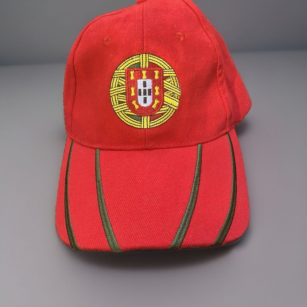 Portugal  Red Baseball Cap Hat Coat of Arms Embroidered Adjustable Soccer
